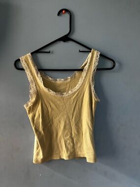 Brandy Melville Pale Yellow Lace-Trim Tank Top